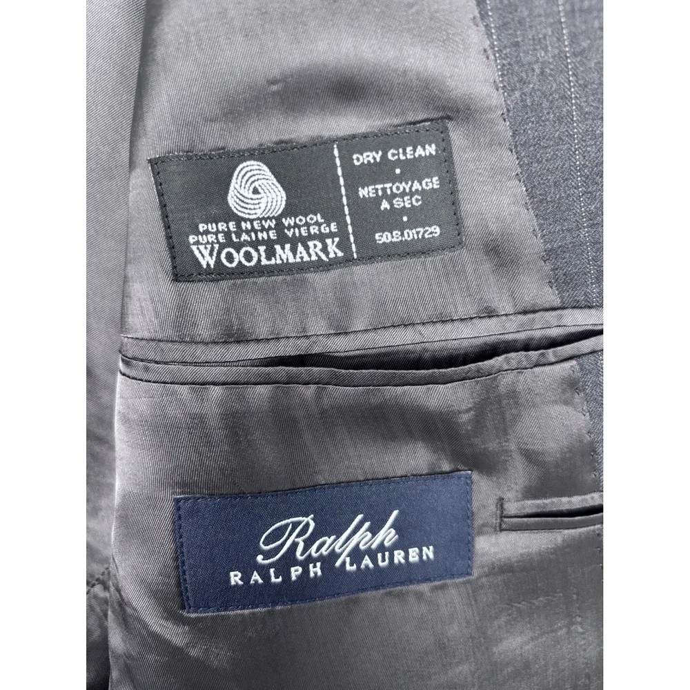 Ralph Lauren Mens Pinstripe Blazer Gray Wool 3 Button Sport Coat
